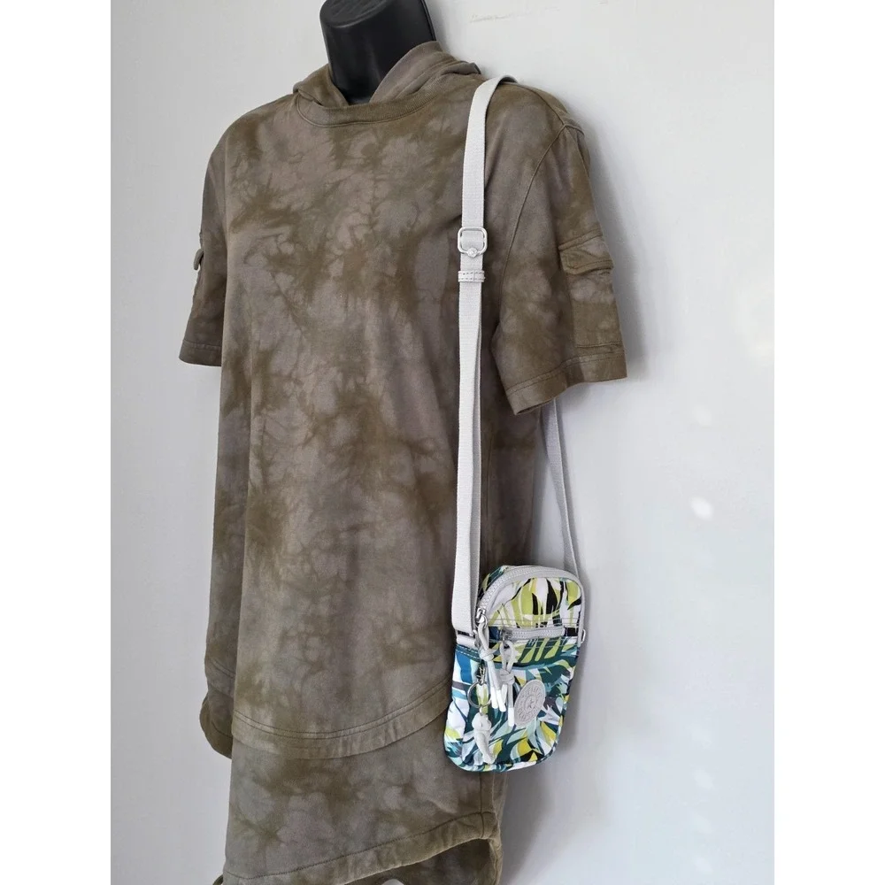 Kipling Small Crossbody Travel Bag‎ Gray Green Blue Zip Pocket Gorilla Keychain